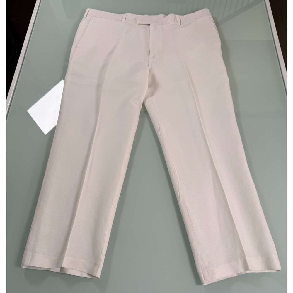 PERRY ELLIS Solid White Linen Blend Mens Luxury Trouser Pants - 38x30